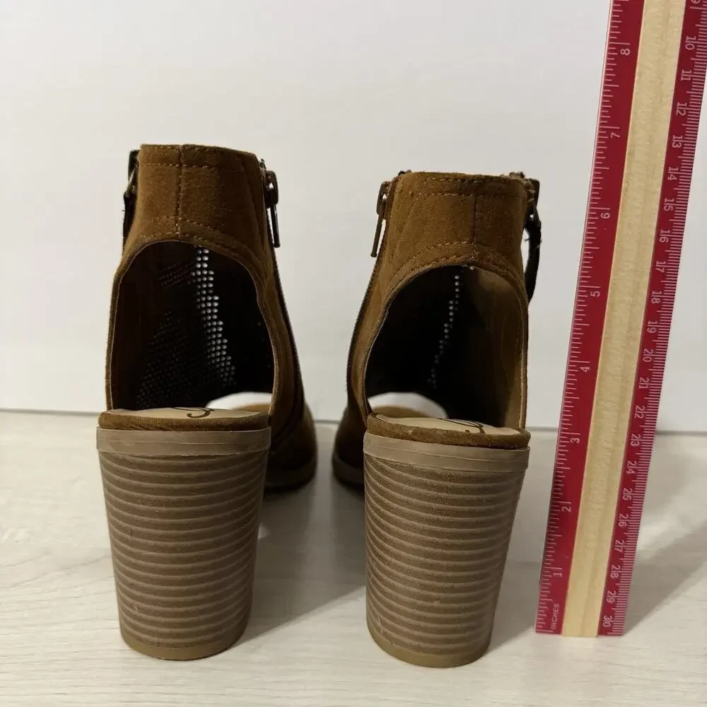 American Rag Cie Brown Open Toe Ankle Booties 3 Inch Heels Women's Size 7.5